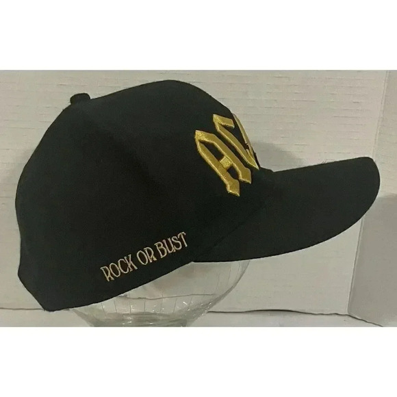 AC/DC Rock Or Bust 2016 Tour Hat Gold Logo Cap Snapback Gold Print Inside - Picture 2 of 6